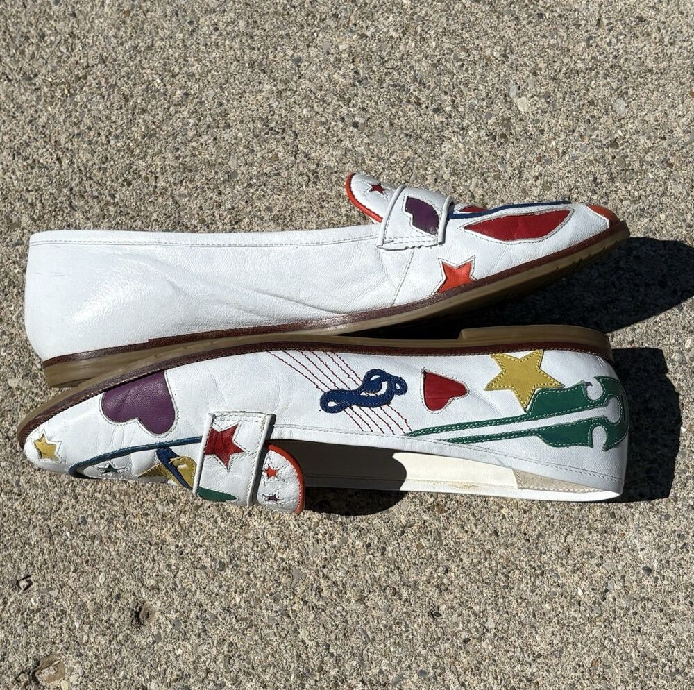 Vintage Abstrax Flat Slip On Shoes Women's 8 Multi Color Music New Wave 1980s - Picture 6 of 11
